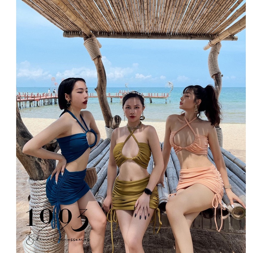 Đồ bơi nữ, bikini 2 mảnh quần váy dây rút Bin Sports BHV149