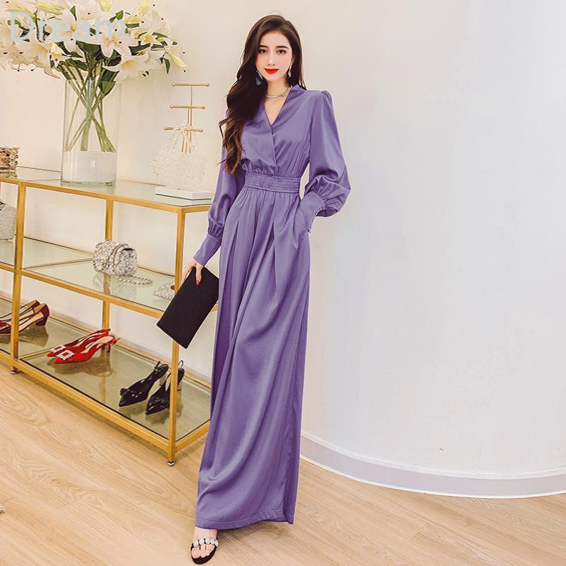 Set Áo Tay Phồng Cổ Chữ V + Quần Dài Màu Tím Xinh Xắn Thời Trang