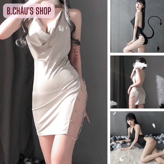 Đầm ngủ sexy xẻ tà phối dây xích| Váy body hở lưng gợi cảm