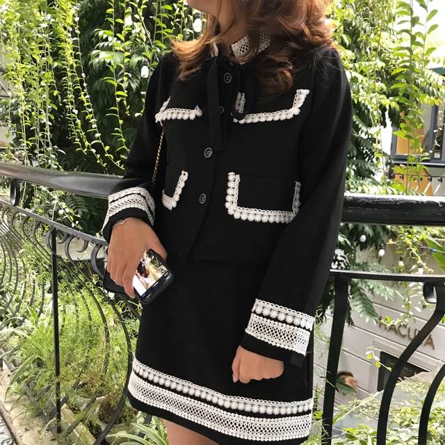 Set cổ nơ viền ren