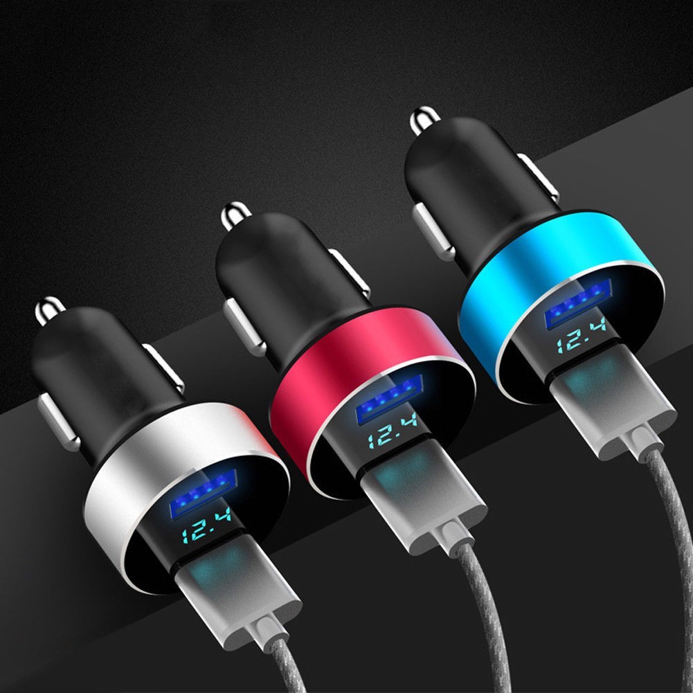 Tẩu Sạc Điện Thoại Di Động Mini Hai Cổng USB 3.1A Màn Hình LED Kỹ Thuật Số Cho Xe Hơi