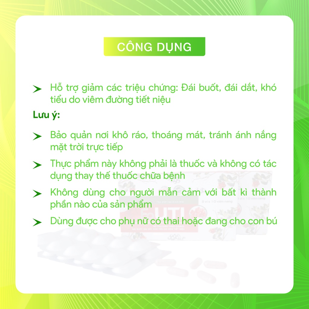 Viên uống viêm đường tiêt niệu Fouti giúp giảm các triệu chứng tiểu buốt, tiểu dắt, khó tiểu- Hộp 30 viên