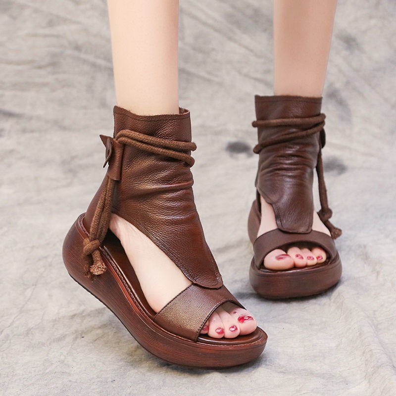 Giày Sandal Da Mềm Đế Xuồng Cổ Cao Thời Trang 2022 Cho Nữ
