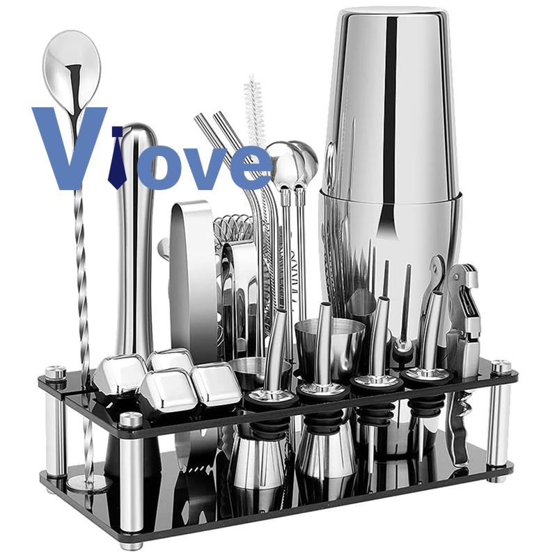 Bộ dụng cụ pha chế cocktail kèm giá đỡ acrylic tiện dụng