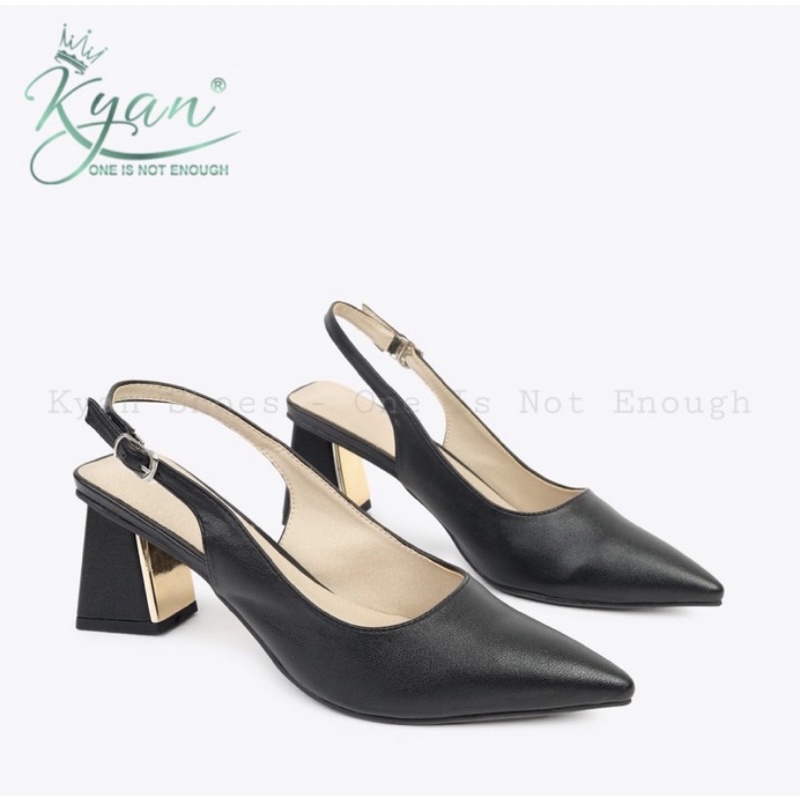Giày Cao Gót Sling Back Clasic Da Trơn Gót Hình Học Si Đồng Cao 6 Cm KYAN00322