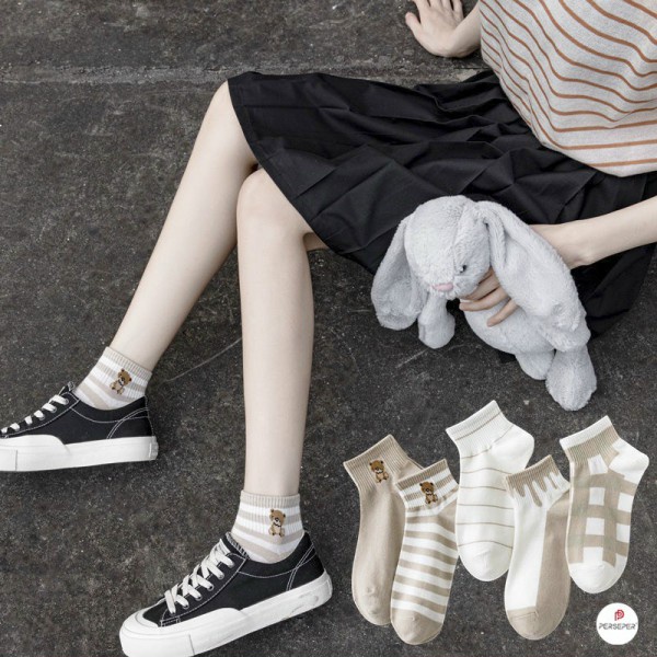 Tất nữ vớ nữ cổ ngắn set 5 đôi họa tiết cute dễ thương phong cách Hàn Quốc kèm túi- Beecamex