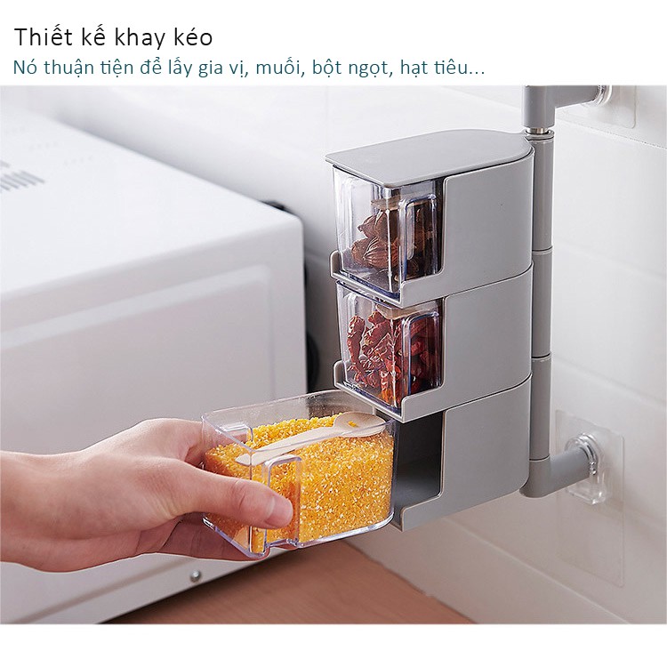 Khay đựng gia vị đa năng dán tường xoay 180 độ Không khoan cắt