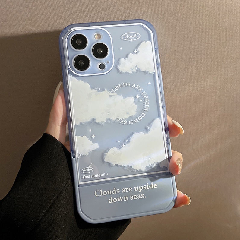 Ốp Điện Thoại Silicon Mềm Trong Suốt In Hình Đám Mây Trắng Xanh 2 Trong 1 Cho iphone 7 8 plus 11 12 13 pro xs XR max silicone