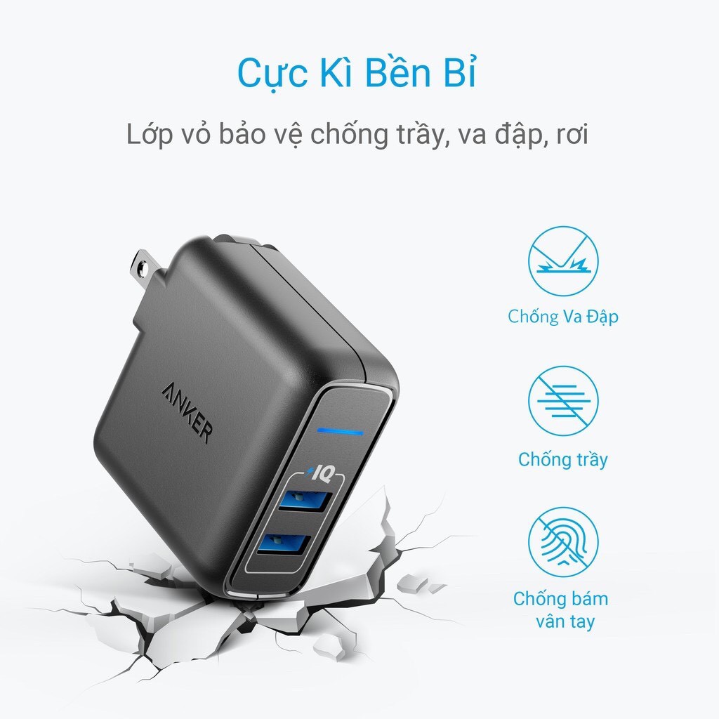 Củ Sạc 2 Cổng Anker PowerPort Elite 24W - A2023 - Hàng Chính Hãng