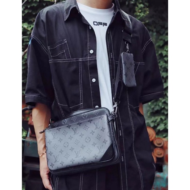 Túi nam LV / Louis Vuitton cổ điển hoa đen bạc TRIO ba trong một