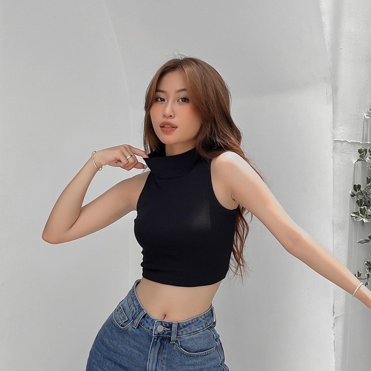 Áo croptop sát nách nữ cổ lọ CHICMONKI chất thun siêu co giãn - EDEN TOP CAT10