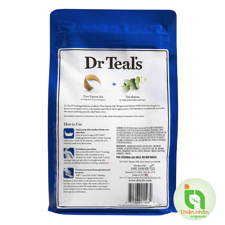 Muối tắm Epsom salt hương bạch đàn và bạc hà Dr Teal's 1.36kg Eucalyptus &amp; spearmint