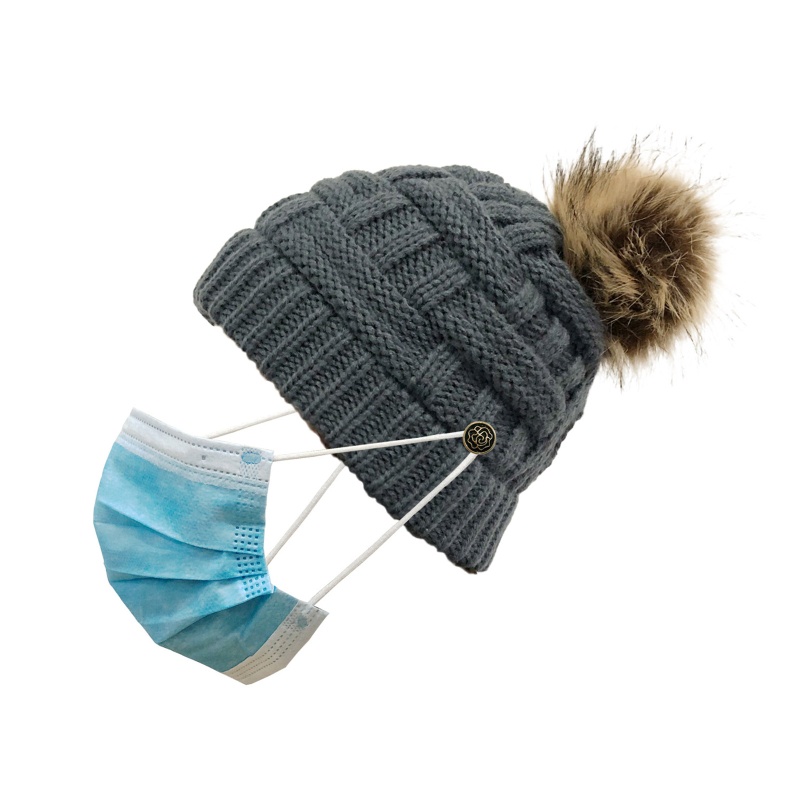 Wmmb Mũ Len Beanie Dệt Kim Kẻ Sọc Có Nút Bảo Vệ Tai Tháo Rời Được Có Thể Tháo Rời Cho Nữ