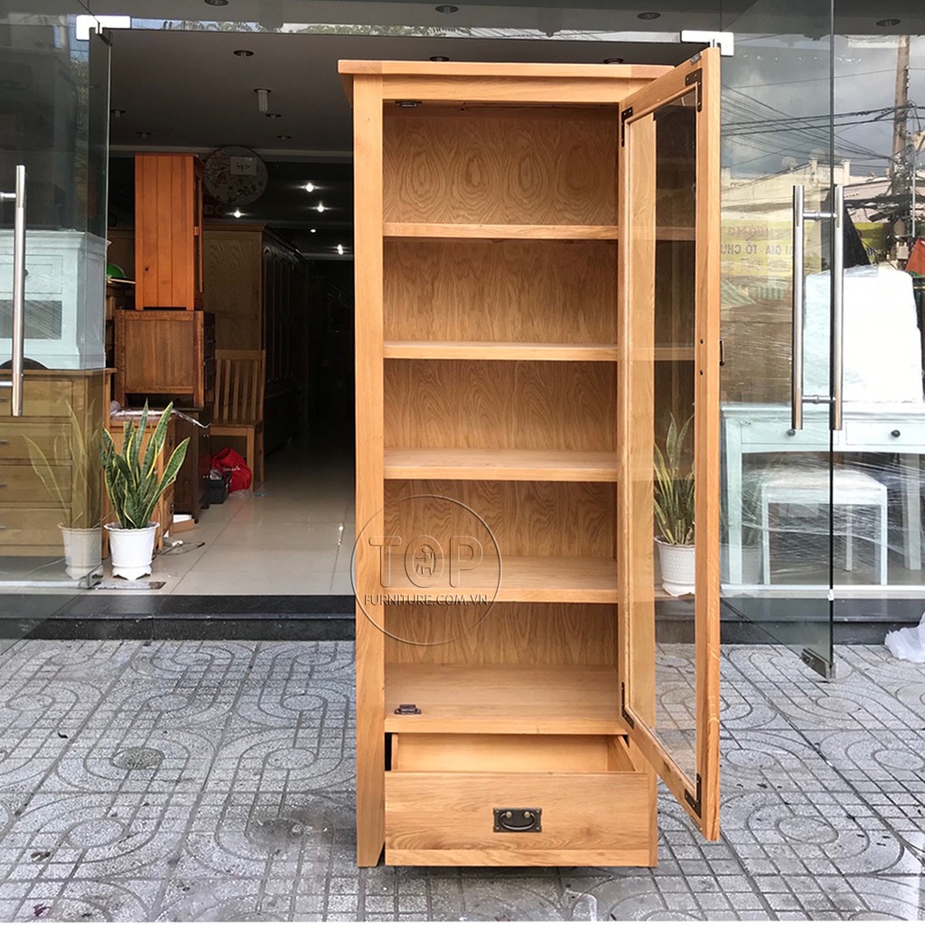 Tủ trưng bày gỗ sồi 1 cánh kính 1 ngăn kéo TOP-SP1294