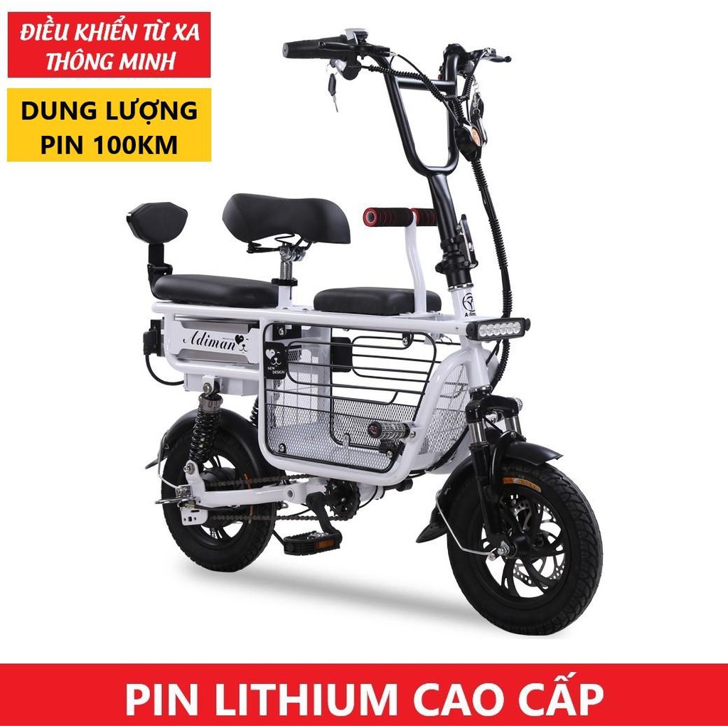 [Sẵn hàng] Xe Điện Mini Gấp Gọn ADIMAN | Xe Đạp Điện Giỏ To | 3 Ghế Ngồi | Pin Khủng Lithium 48v-10A