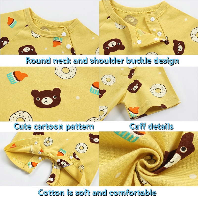 Áo liền quần vải cotton họa tiết hoạt hình dành cho bé trai/ bé gái 0-12 tháng