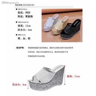 Phúc lợi◈♨✎Mùa Hè 2021 Nêm Gót Giày Sandal Dép Nữ Đế Dày Siêu Cao Gót Flip-Flops Sequined Giày Đi Biển