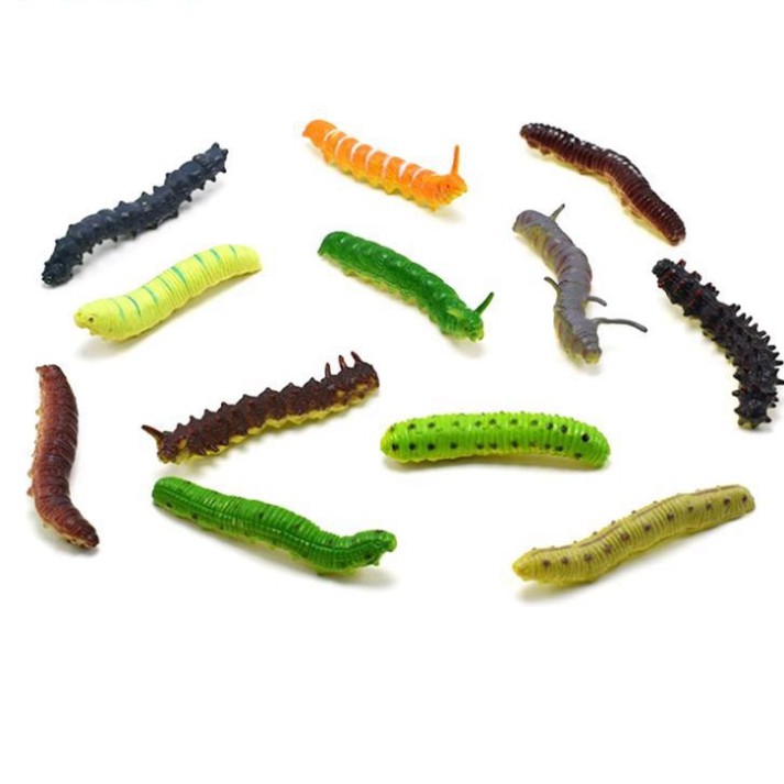 Set 12 Con Sâu Giả Bằng Nhựa Cho Bé Tập Bò Tập Chơi Hoặc Làm Mồi Câu Cá