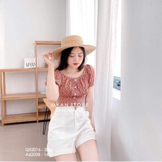 Sét áo kẻ caro hoa nhí croptop