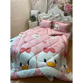 Bộ chăn phao ga gối cotton poly-vịt hồng