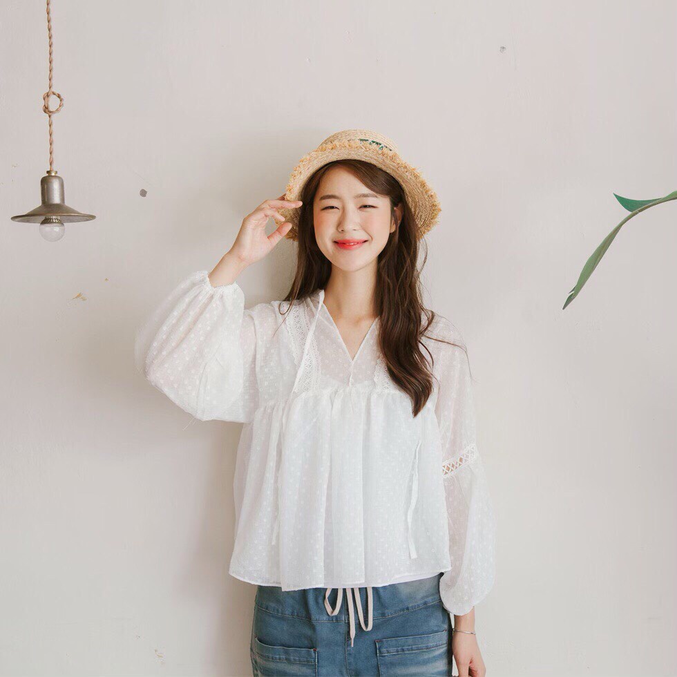 Áo Babydoll cotton hoa xù mát mẻ kiểu tay bồng xinh xắn dễ phối đồ vô cùng xinh xắn