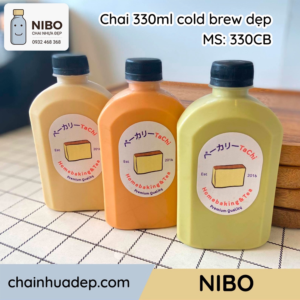 Chai nhựa dẹp 330ml coldbrew đựng trà sữa, nước ép. Chai nhựa đẹp NIBO chính hãng
