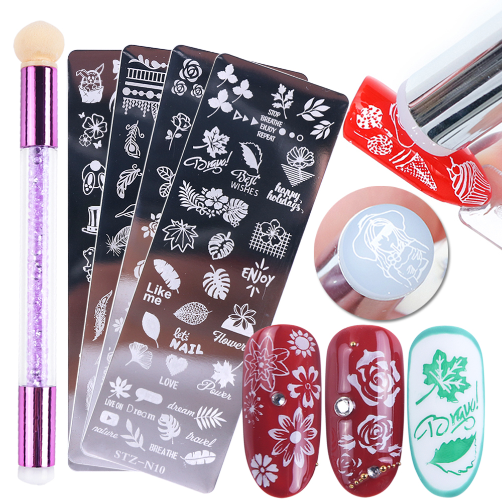 [Hàng mới về] Set bút silicone xốp in và tấm khuôn in dạng nhấn trang trí móng tay nghệ thuật nhiều mẫu DIY tiện lợi