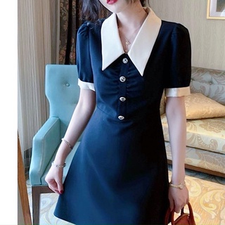 Đầm đen cổ trắng form ngắn, váy midi công sở (kèm hình thật)