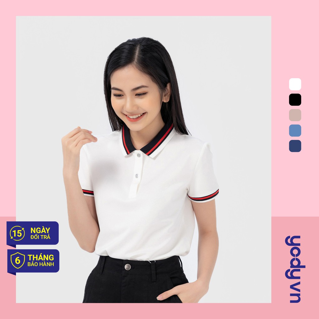 Áo thun polo nữ YODY mắt chim phông tay ngắn cổ bẻ phối bo mềm mịn thoáng mát APN3706
