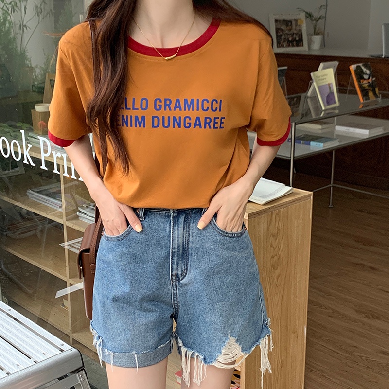 SUXI Áo Thun Ngắn Tay Cổ Tròn In Chữ Đơn Giản Thời Trang Mùa Hè Cho Nữ