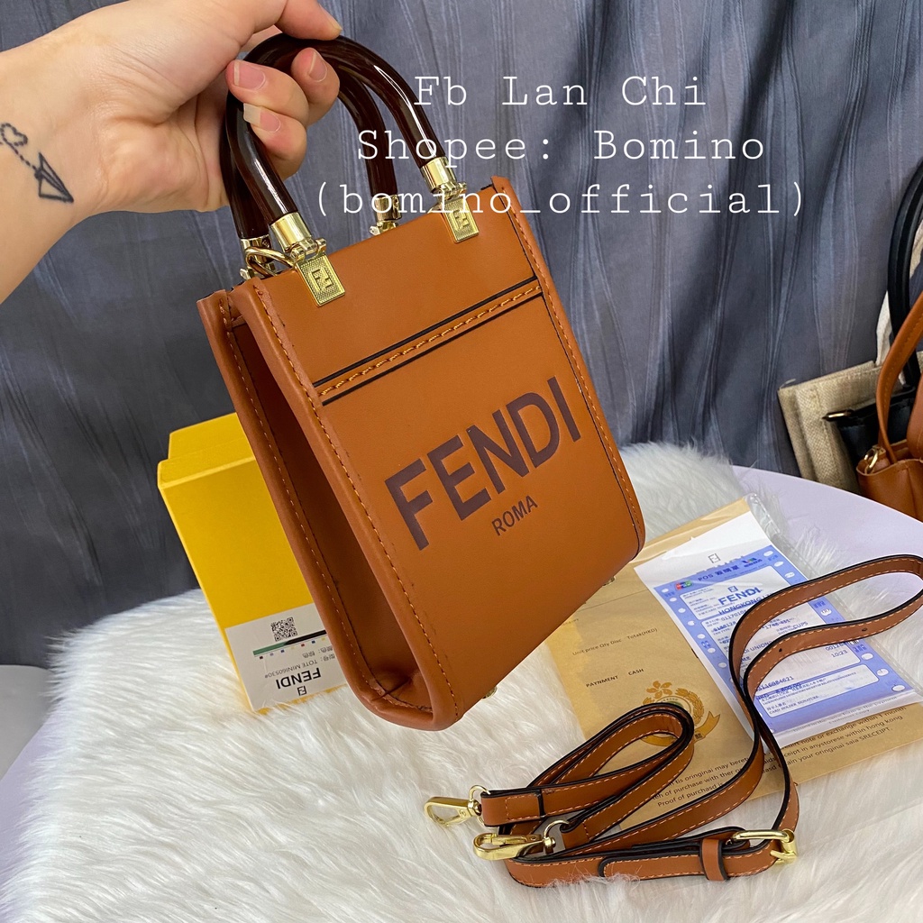 Video thật & Sẵn - Túi xách chữ Fen totle size 14 đựng vừa điện thoại có hai quai cầm tay và dây đeo chéo