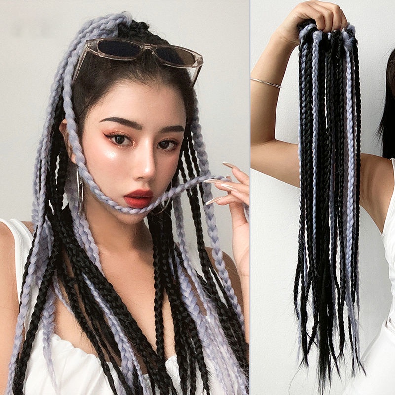 Tóc Giả y2k Màu Gradient Bện Dài Tạo Kiểu Tóc Đuôi Ngựa Cho Nữ