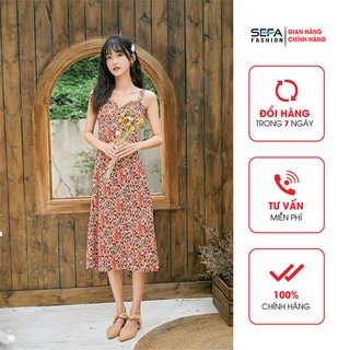 Đầm lụa hàn SEFA họa tiết hai dây