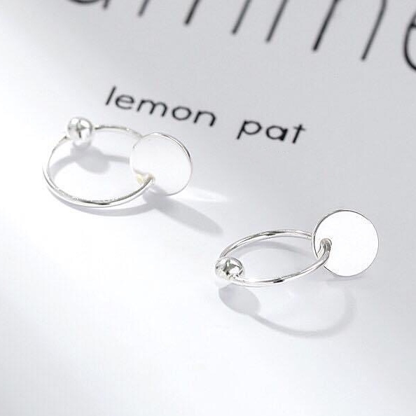 Khuyên tai bạc khuyên tròn bi tua tròn cách điệu xinh xắn