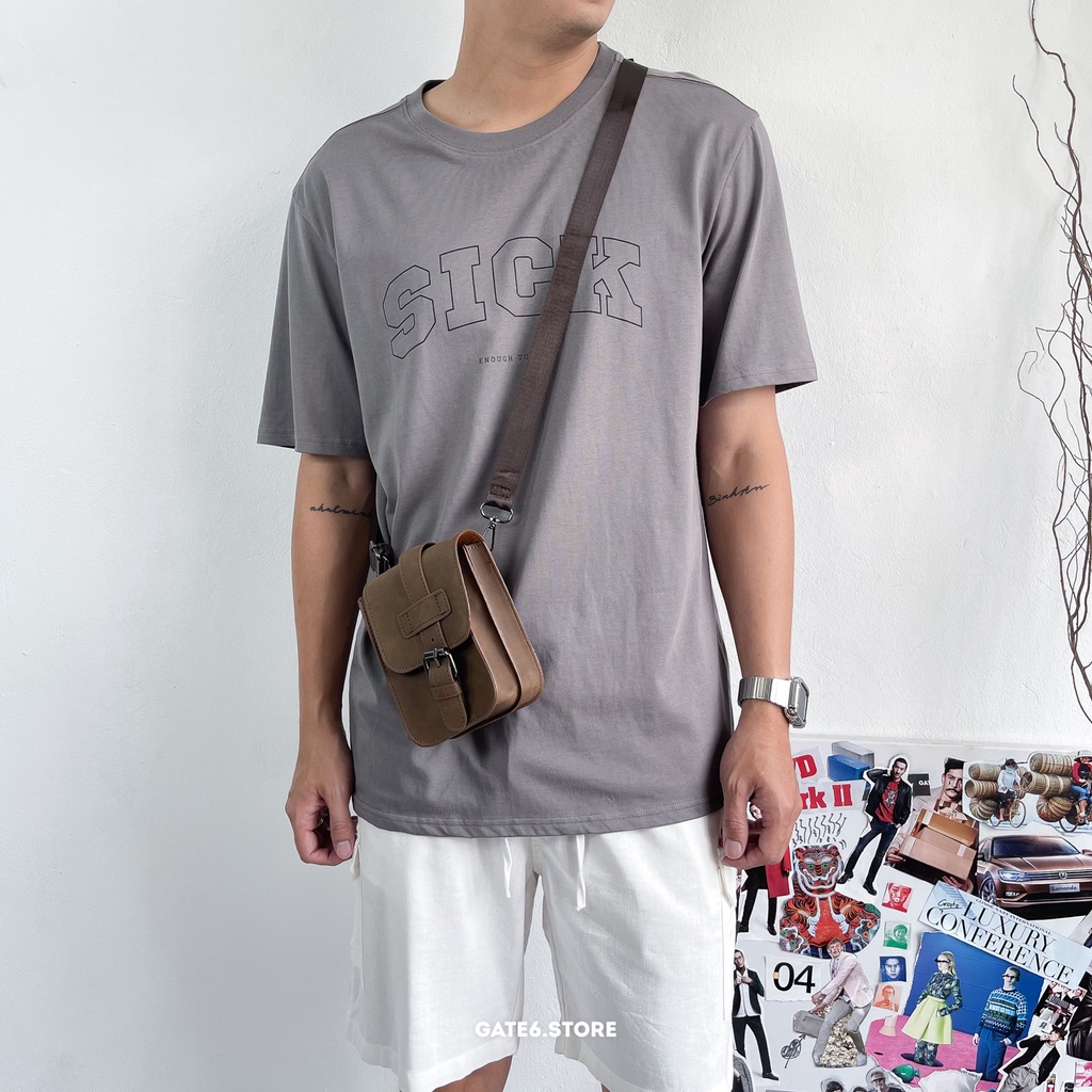 Áo Phông Nam cổ tròn GATE6 - Sick Enough, thun ngắn tay unisex in slogan tối giản kiểu Hàn - G0008