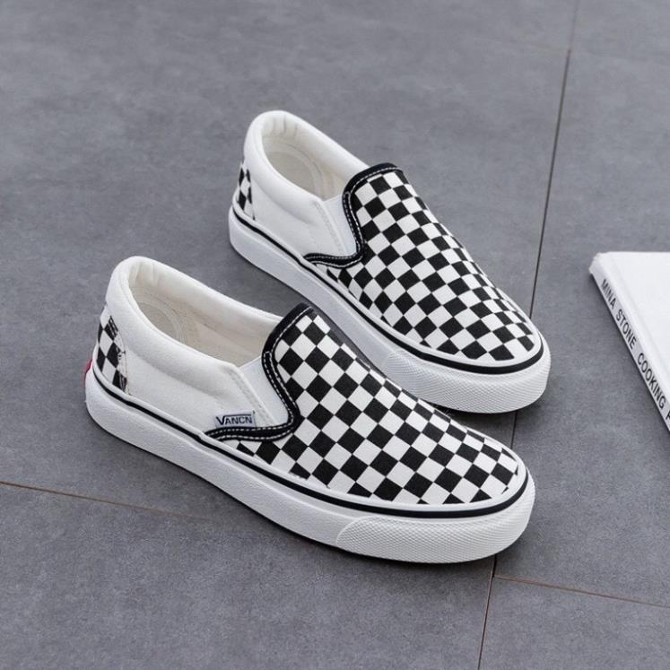 Giày thể thao sneaker lười nam nữ - Giày Slip On 𝐕𝐀𝐍𝐒 Caro kẻ sọc đen trắng cá tính ulzzang, đế êm lót da D9 LKJ