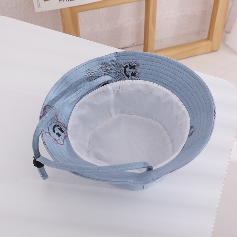 Nón Bucket chất Cotton hoạ tiết gấu hoạt hình đáng yêu cho bé