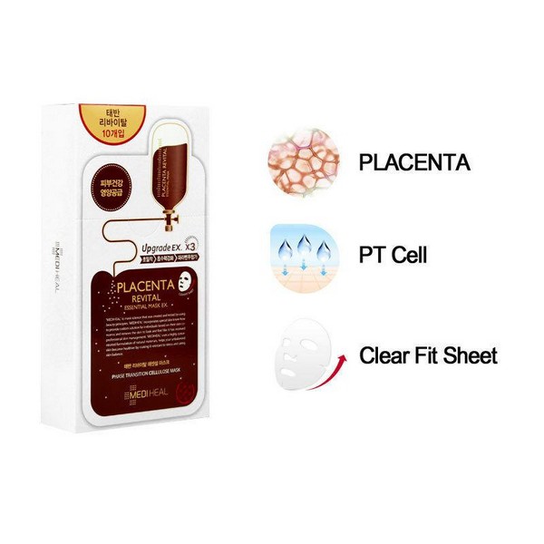 Hộp 10 Mặt Nạ Truyền Sức Sống Chiết Xuất Nhau Thai Cừu Phục Hồi Da Mediheal Placenta Revital Essential Mask Ex 25ml x10