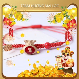 Vòng tay túi tiền may mắn bện dây đỏ