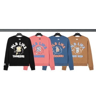Mlb áo sweater chui đầu cổ tròn tay dài dáng rộng in hoạt hình doodle dễ phối đồ thời trang unisex