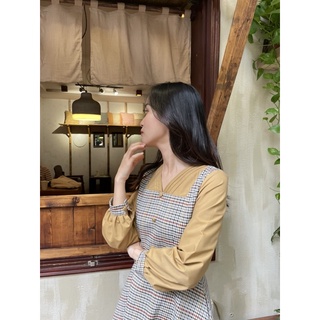 Váy Yếm kẻ phối lụa nâu Mina