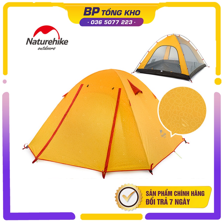 Lều cắm trại dã ngoại dành cho 3, 4 người NatureHike NH18Z033-P chính hãng cao cấp chống nắng, chống nước PU3000MM