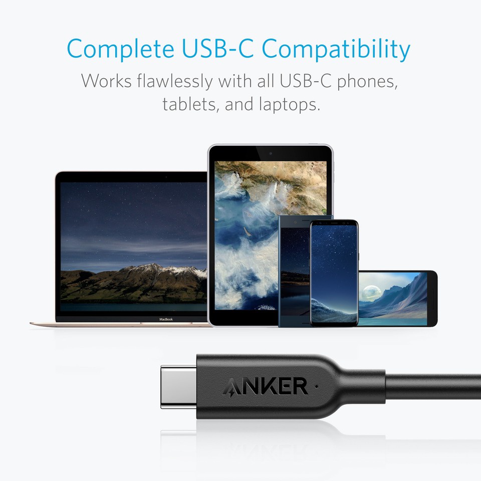 Cáp Anker A8485 Powerline II USB-C To USB-C 3.1 Gen 2 3Ft sạc nhanh 100W Power Delivery cho Samsung Macbook Pro Air