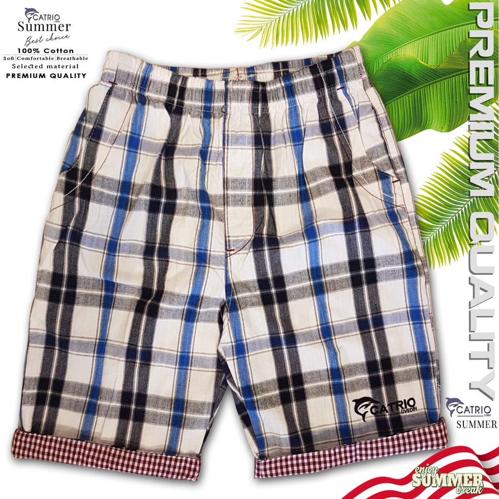 QUẦN SHORT BÉ TRAI CATRIO là quần lửng ngăn trẻ em từ 9 tuổi đến 16 tuổi(30-55kg) vải dệt thoi 100%cotton Xanh đen trắng