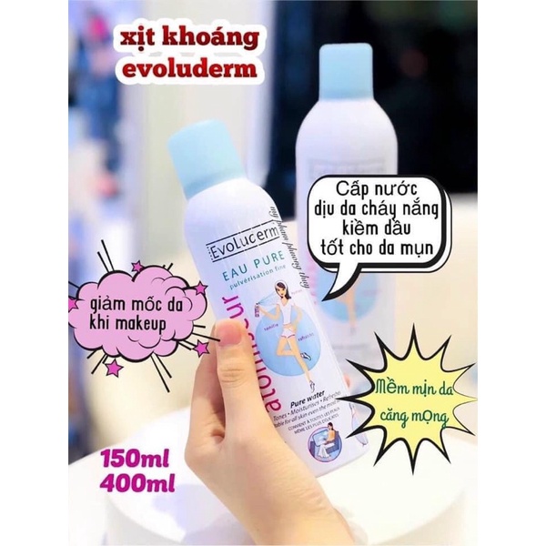 Xịt khoáng Evoluderm Eau Pure Pháp 150ml -  400ml