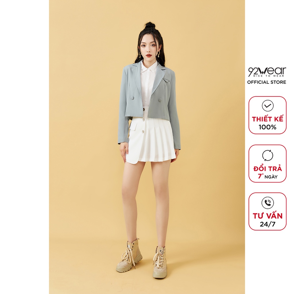 Áo vest nữ dài tay dáng ngắn 92WEAR, thiết kế thanh lịch ,chất liệu tuýt si cao cấp VBA1825 | BigBuy360 - bigbuy360.vn