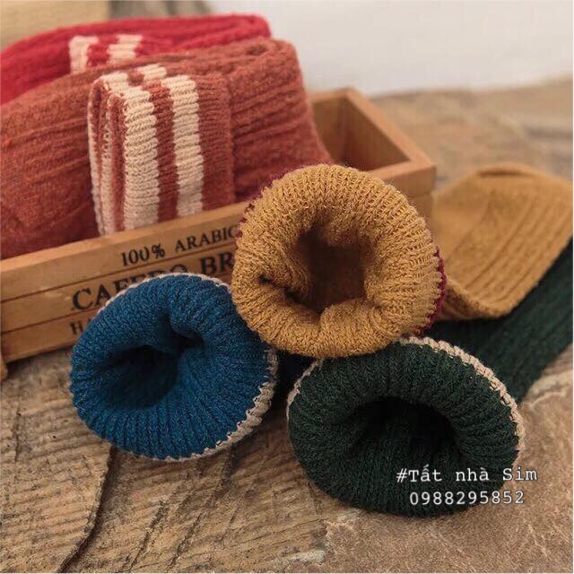 Tất len Vintage sọc cao cổ Vintage