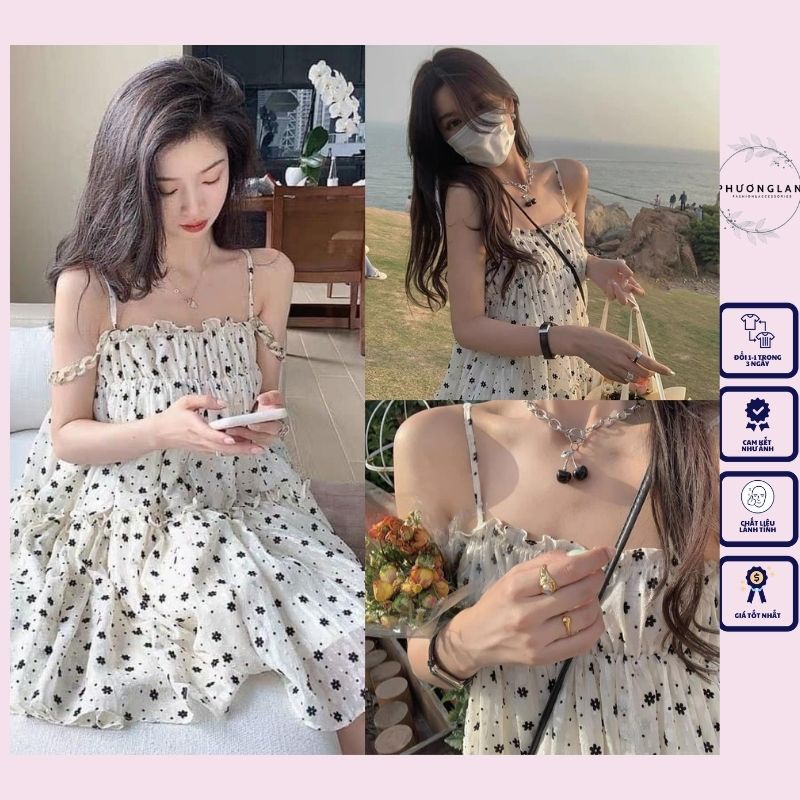 Đầm hoa 🌸 Váy hai dây babydoll xoè dài bánh bèo tiểu thư mặc đi biển cá tính Ulzzang PHULA nữ