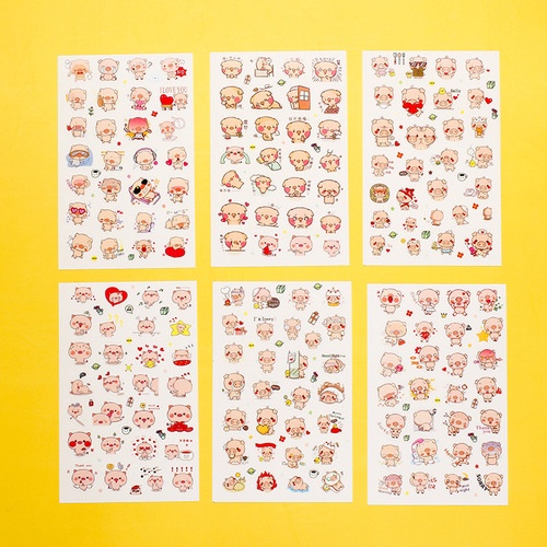Sticker 6 Tấm Trang Trí Heo Con