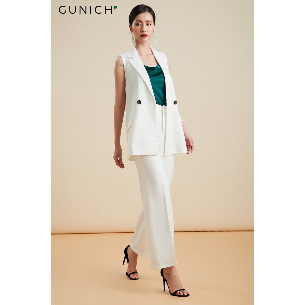 Áo Gile-Blazer màu trắng 2 túi vải tuyết mưa Gunich